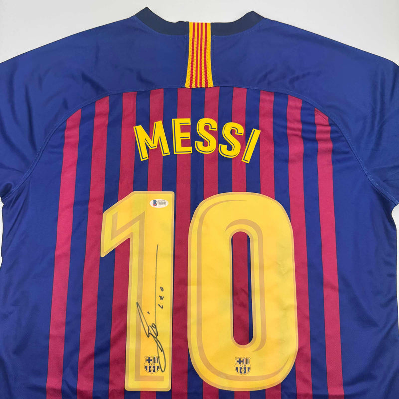 Autographed/Signed Lionel Leo Messi FC Barcelona Soccer Jersey Beckett BAS COA