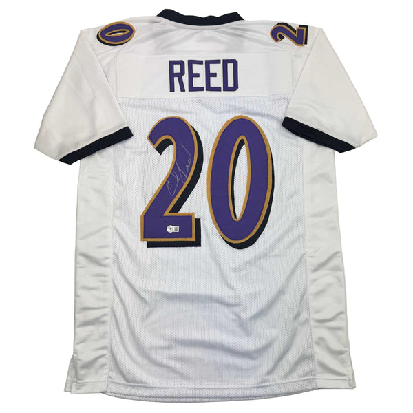 Autographed/Signed Ed Reed Baltimore White Football Jersey Beckett BAS COA