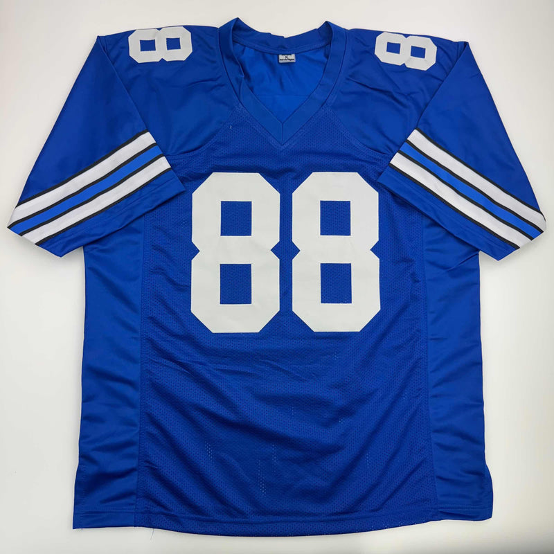 Autographed/Signed Drew Pearson HOF 21 Dallas Blue Football Jersey Beckett BAS COA