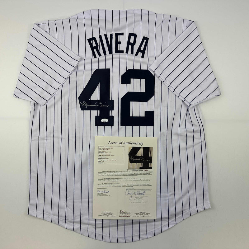 Autographed/Signed Mariano Rivera New York Pinstripe Baseball Jersey JSA COA/LOA