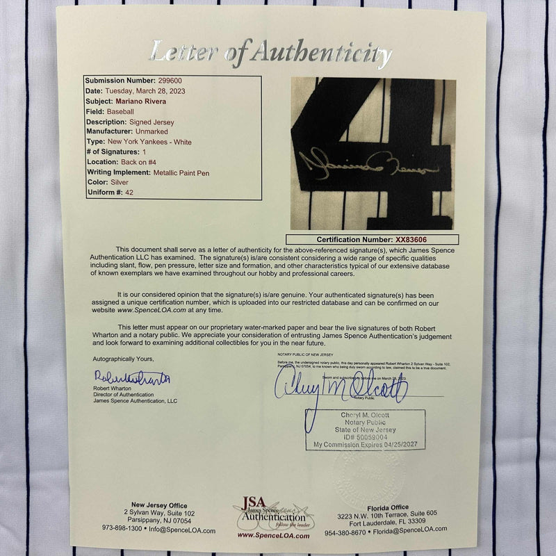 Autographed/Signed Mariano Rivera New York Pinstripe Baseball Jersey JSA COA/LOA