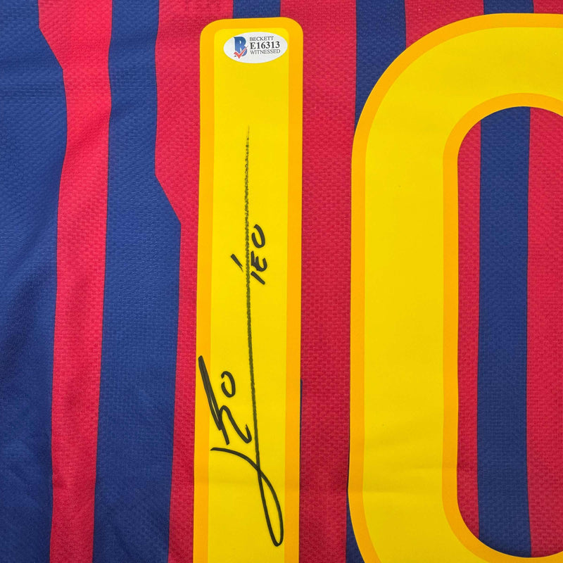 Autographed/Signed Lionel Leo Messi FC Barcelona Soccer Jersey Beckett BAS COA #2