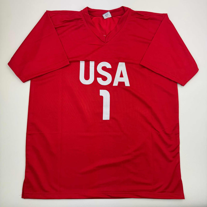 Autographed/Signed Hope Solo Red Soccer Team USA World Cup Jersey JSA COA