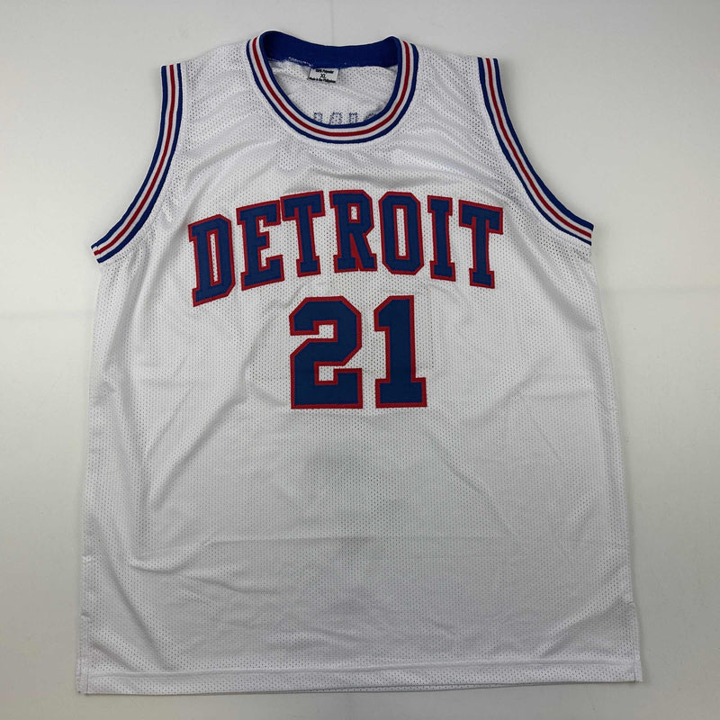Autographed/Signed Dave Bing HOF 1990 Artwork Detroit White Basketball Jersey JSA COA