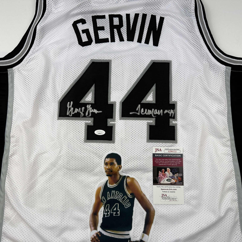 Autographed/Signed George Gervin Iceman Artwork San Antonio White Basketball Jersey JSA COA