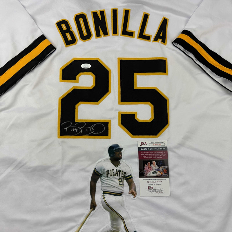 Autographed/Signed Bobby Bonilla Artwork Pittsburgh Pirates White Baseball Jersey JSA COA