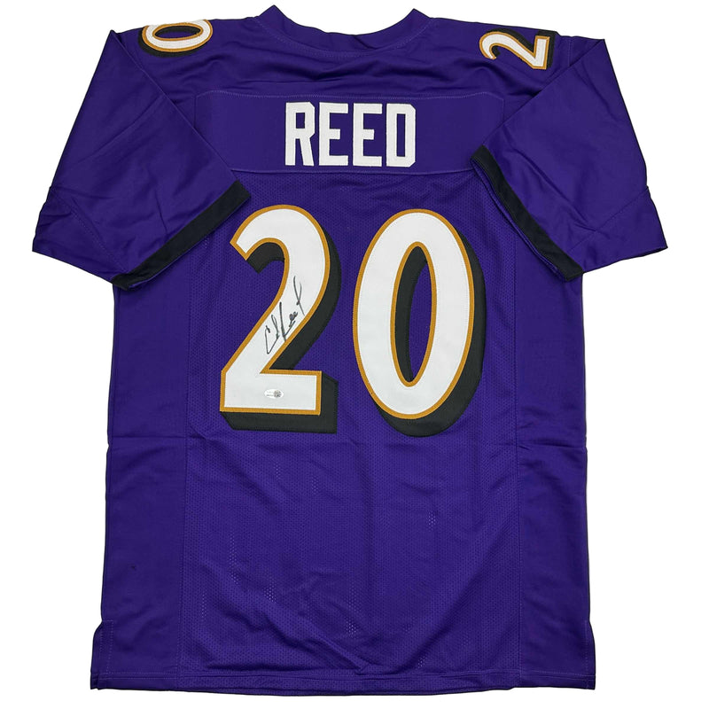 Autographed/Signed Ed Reed Baltimore Purple Football Jersey Beckett BAS COA
