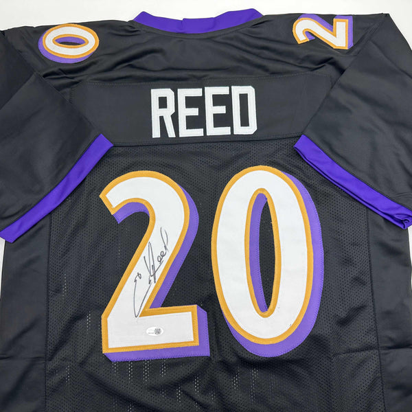 Autographed/Signed Ed Reed Baltimore Black Football Jersey Beckett BAS COA