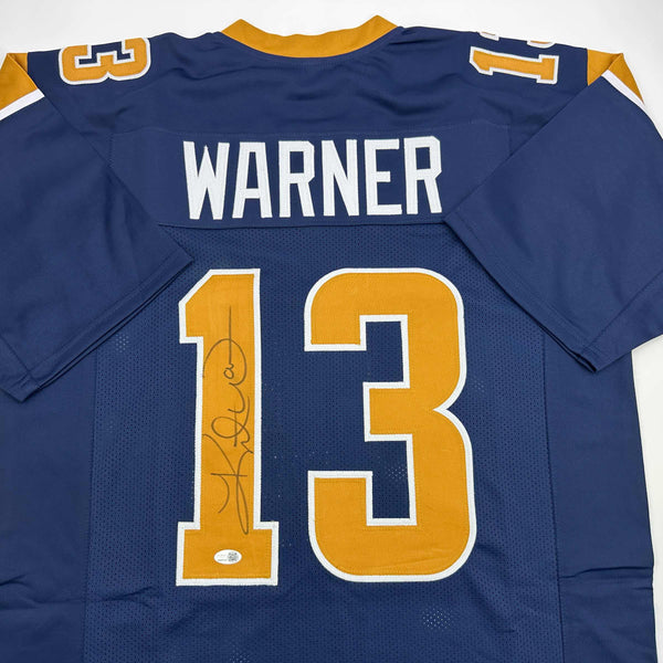Autographed/Signed Kurt Warner St. Louis Dark Blue Football Jersey JSA COA