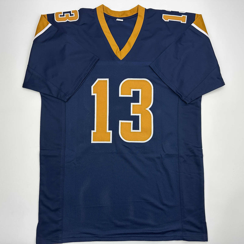 Autographed/Signed Kurt Warner St. Louis Dark Blue Football Jersey JSA COA