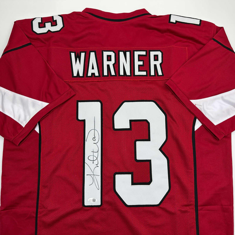 Autographed/Signed Kurt Warner Arizona Red Football Jersey JSA COA
