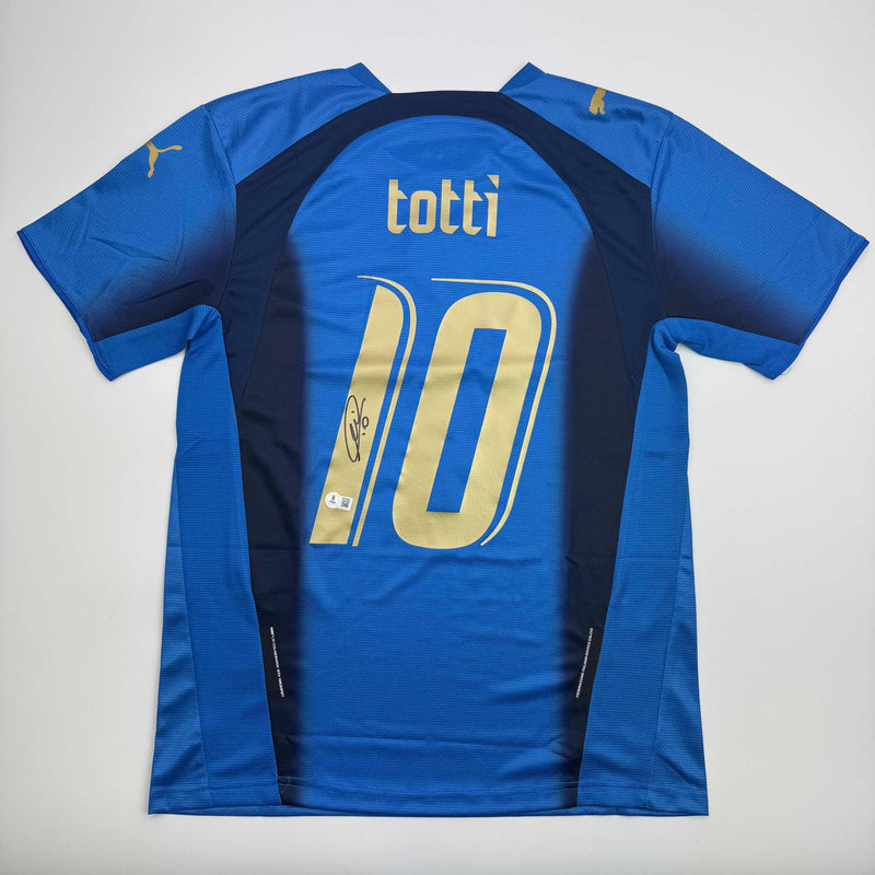 Autographed/Signed Francesco Totti Italy Blue Soccer Futbol Jersey Beckett BAS COA