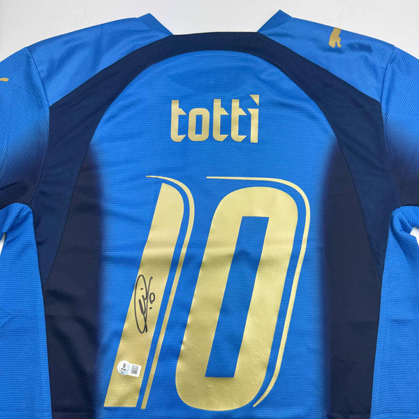 Autographed/Signed Francesco Totti Italy Blue Soccer Futbol Jersey Beckett BAS COA