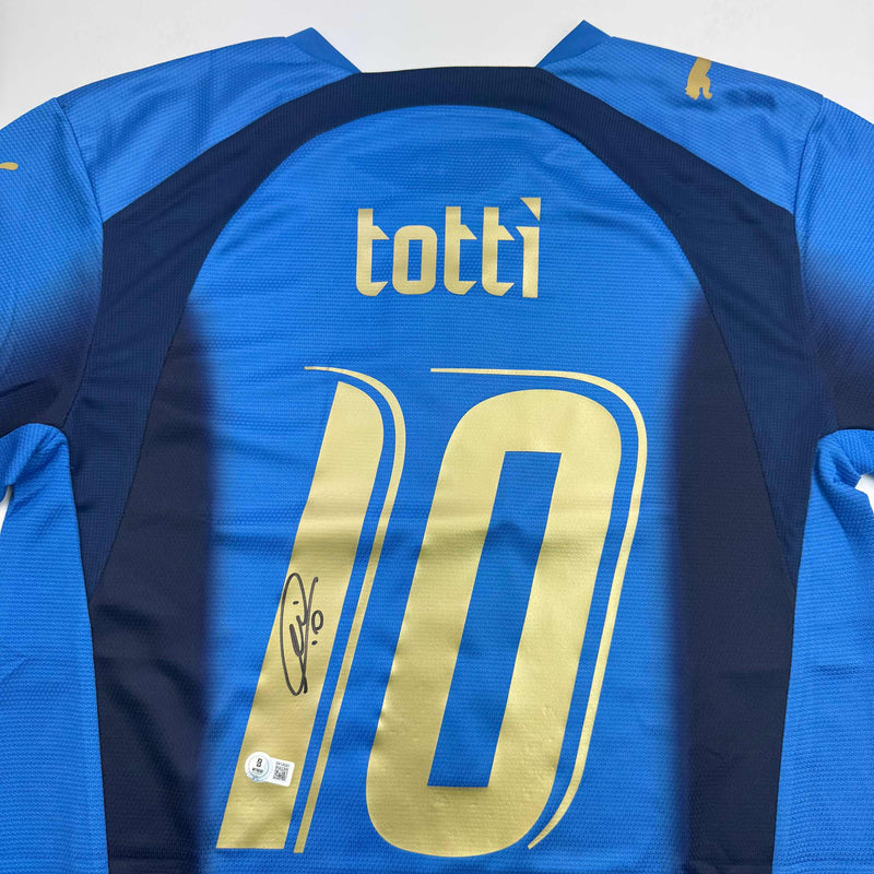 Autographed/Signed Francesco Totti Italy Blue Soccer Futbol Jersey Beckett BAS COA
