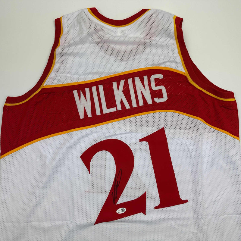 Autographed/Signed Dominique Wilkins Atlanta White Basketball Jersey JSA COA