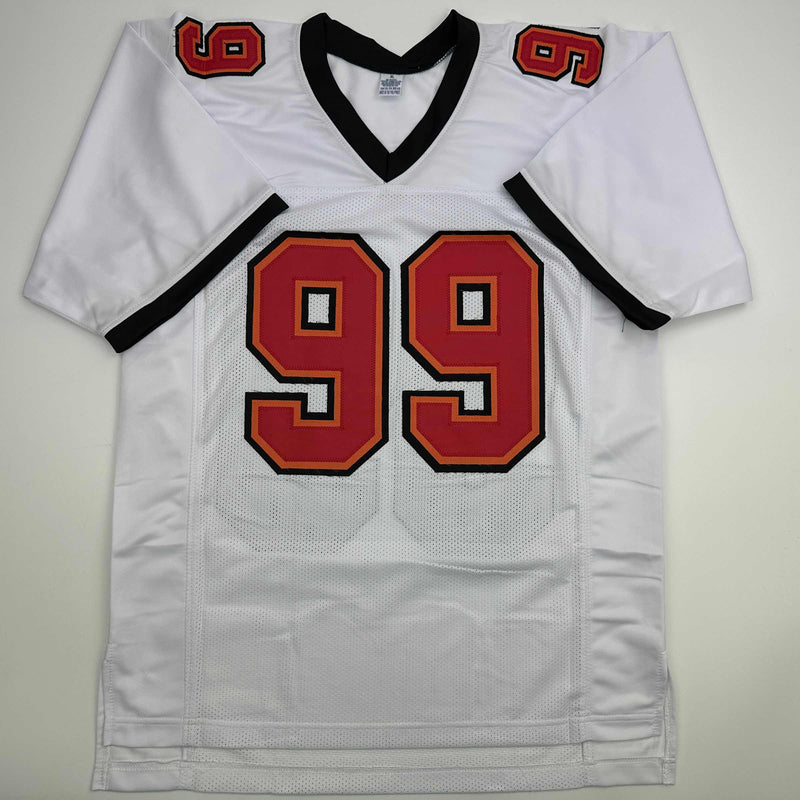 Autographed/Signed Warren Sapp HOF 13 Tampa Bay White Football Jersey Beckett BAS COA