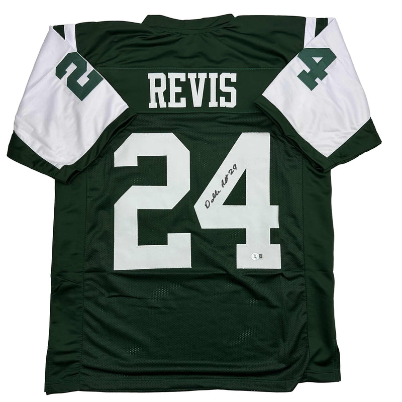 Autographed/Signed Darrelle Revis New York Green Football Jersey Beckett BAS COA