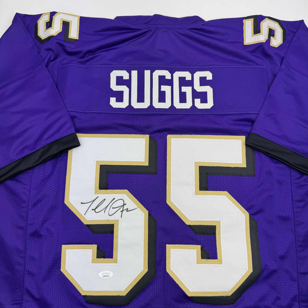 Autographed/Signed Terrell Suggs Baltimore Purple Football Jersey JSA COA #2