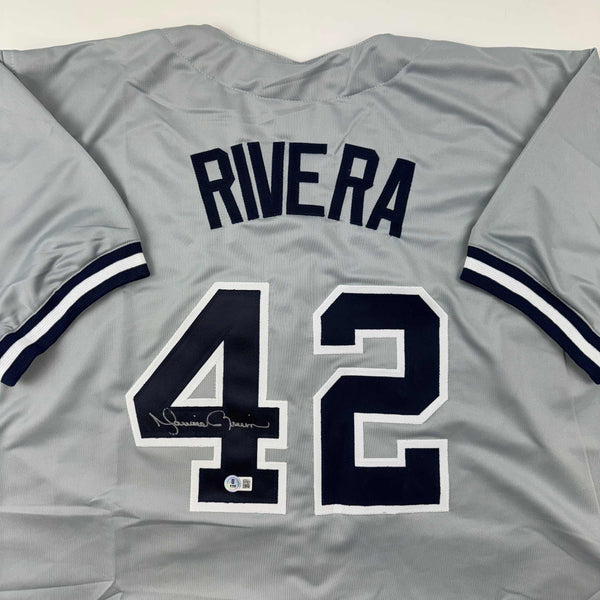 Autographed/Signed Mariano Rivera New York Grey Baseball Jersey Beckett BAS COA Holo