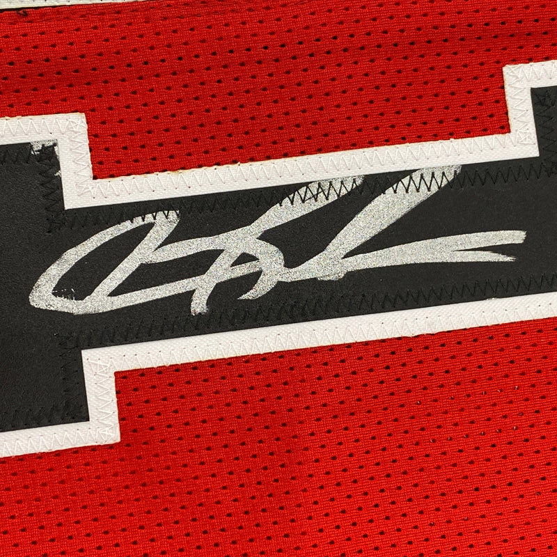 Autographed/Signed Dennis Rodman Chicago Split Red/Black Basketball Jersey Beckett BAS COA