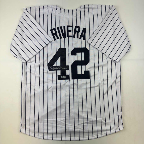 Autographed/Signed Mariano Rivera New York Pinstripe Baseball Jersey Beckett BAS COA Holo