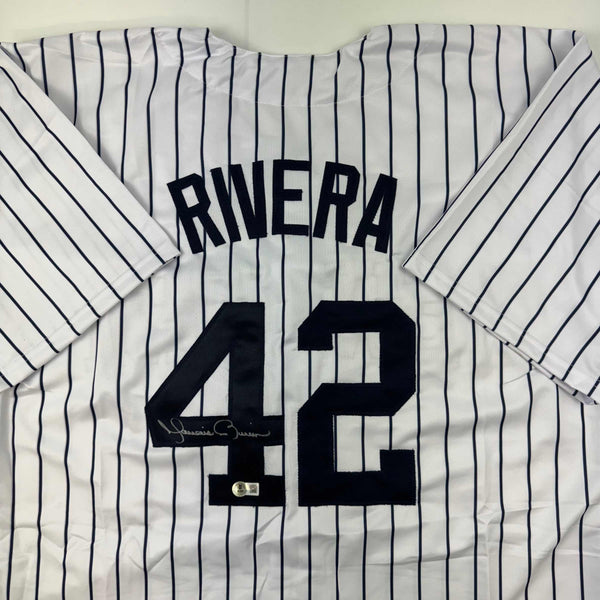 Autographed/Signed Mariano Rivera New York Pinstripe Baseball Jersey Beckett BAS COA Holo