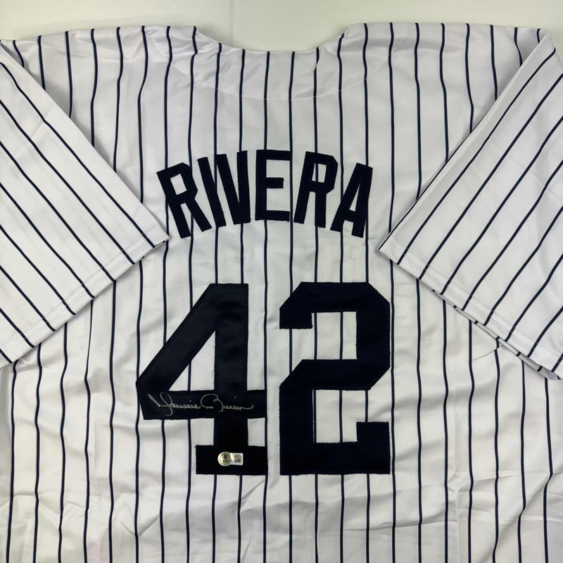 Autographed/Signed Mariano Rivera New York Pinstripe Baseball Jersey Beckett BAS COA Holo