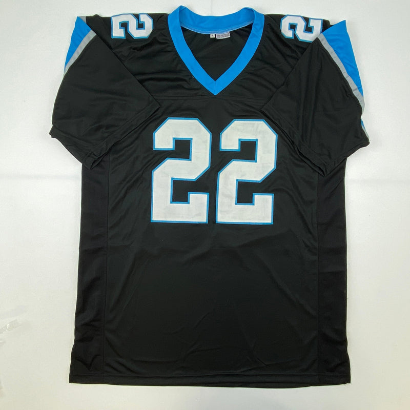Autographed/Signed Christian McCaffrey Carolina Black Football Jersey Beckett BAS COA