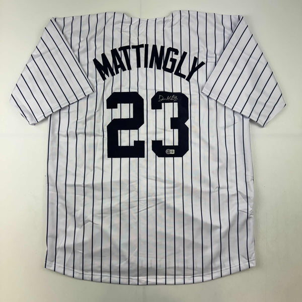 Autographed/Signed Don Mattingly New York Pinstripe Baseball Jersey Beckett BAS COA