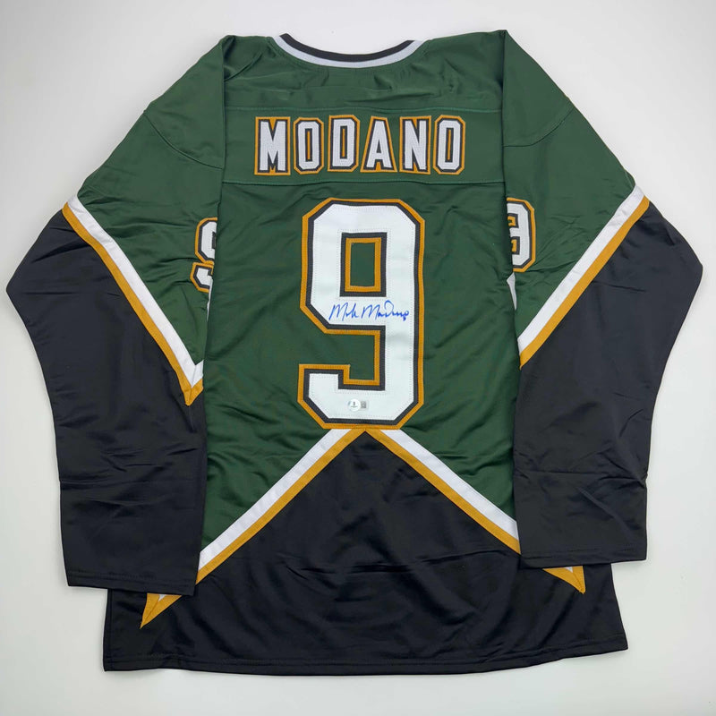 Autographed/Signed Mike Modano Dallas Dark Green Hockey Jersey Beckett BAS COA