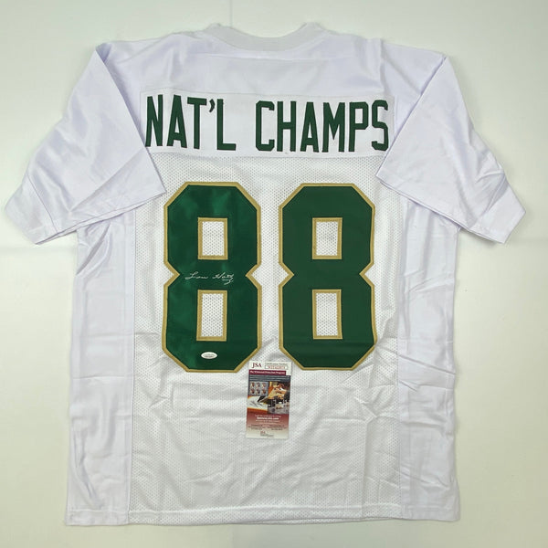 Autographed/Signed Lou Holtz 1988 National Champs Notre Dame White College Football Jersey JSA COA