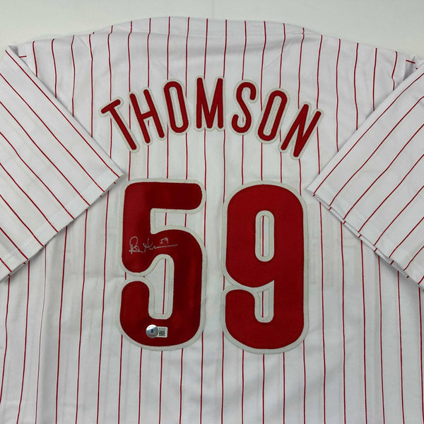 Autographed/Signed Rob Thomson Philadelphia Pinstripe Baseball Jersey Beckett BAS COA