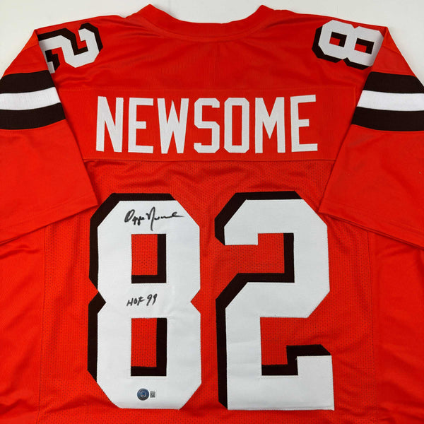 Autographed/Signed Ozzie Newsome Cleveland Football Orange Jersey Beckett BAS COA Holo