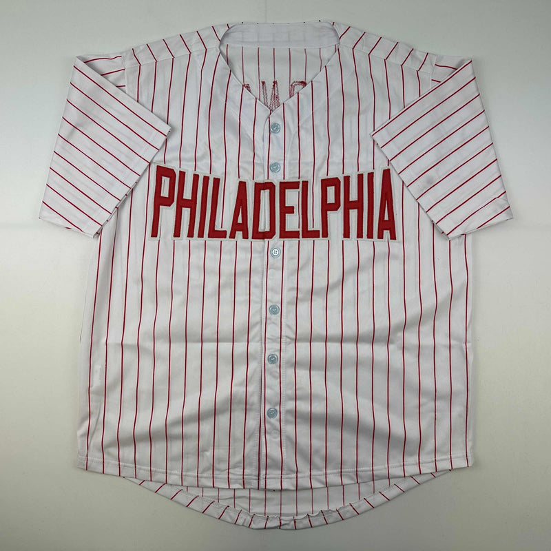 Autographed/Signed Trea Turner Philadelphia Pinstripe Baseball Jersey Beckett BAS COA