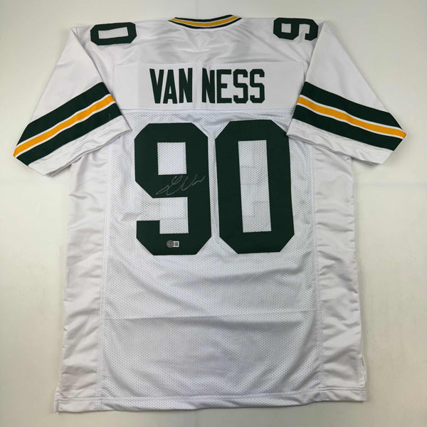 Autographed/Signed Lukas Van Ness Green Bay White Football Jersey Beckett BAS COA
