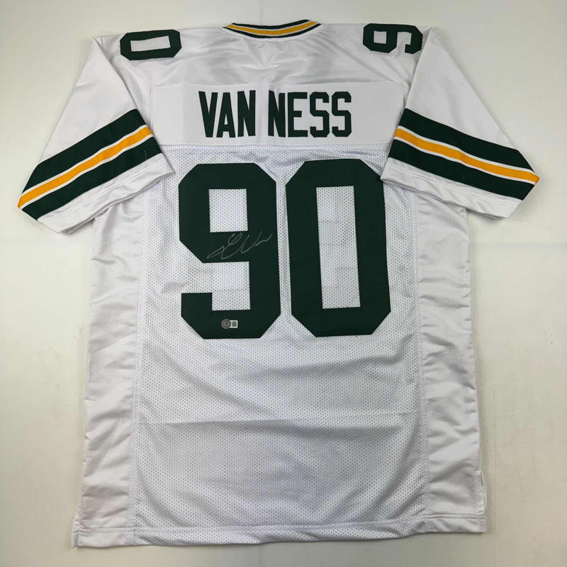 Autographed/Signed Lukas Van Ness Green Bay White Football Jersey Beckett BAS COA