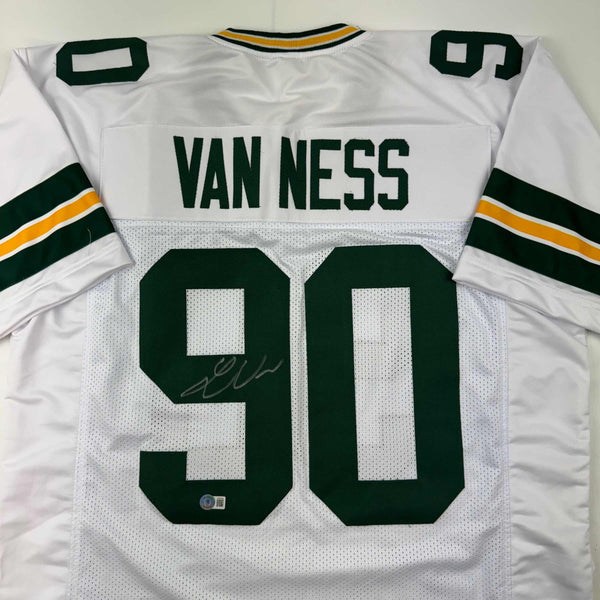 Autographed/Signed Lukas Van Ness Green Bay White Football Jersey Beckett BAS COA