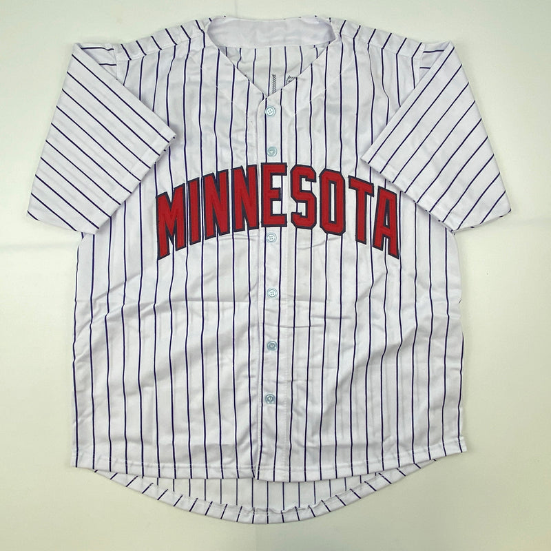 Autographed/Signed Chuck Knoblauch Minnesota Pinstripe Baseball Jersey Leaf Authentic COA
