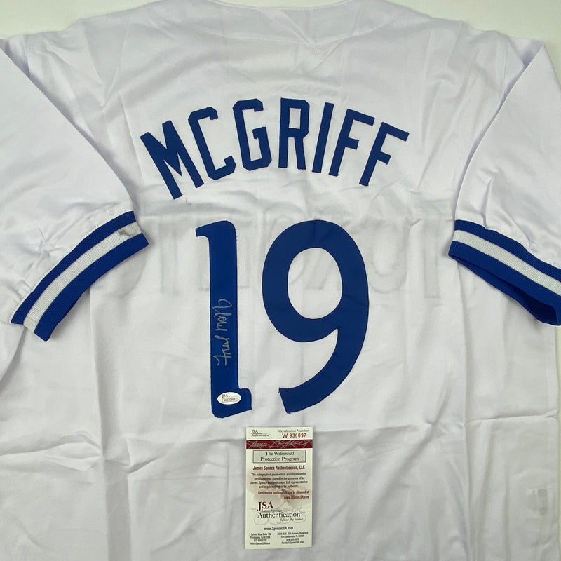 Autographed/Signed Fred McGriff Toronto White Baseball Jersey JSA COA