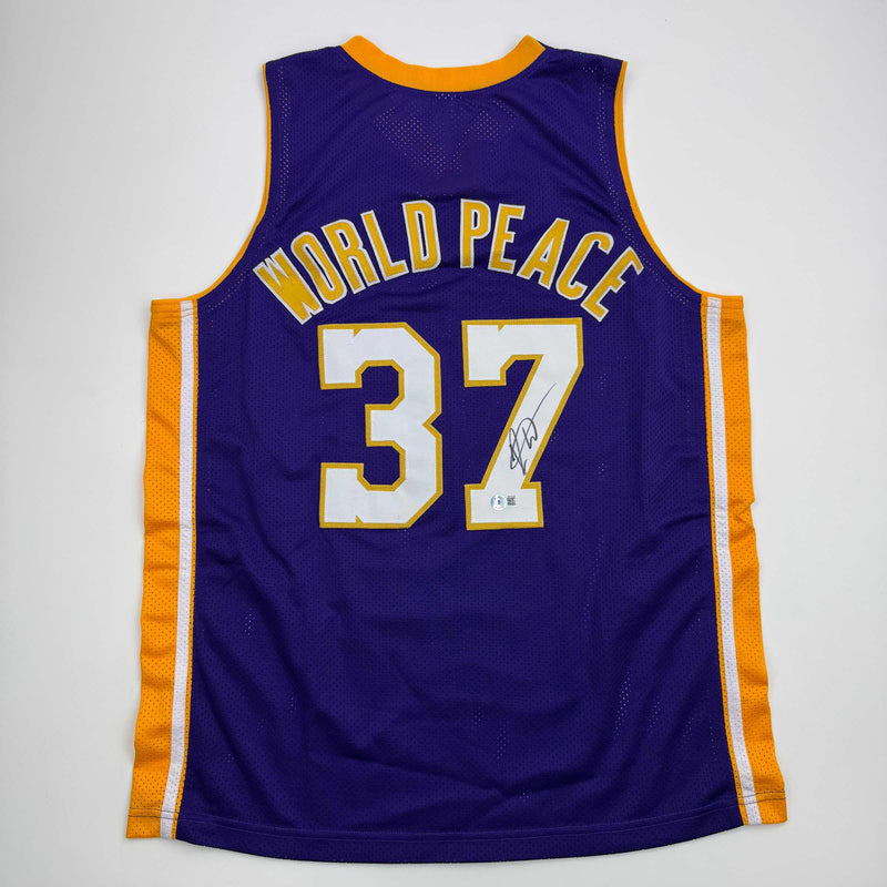Autographed/Signed Metta World Peace Ron Artest Los Angeles LA Purple Basketball Jersey PSA/DNA COA