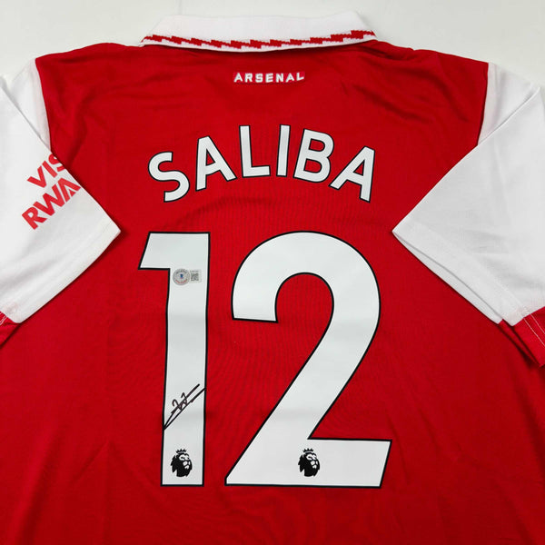 Autographed/Signed William Saliba Arsenal Red Soccer Jersey Beckett BAS COA