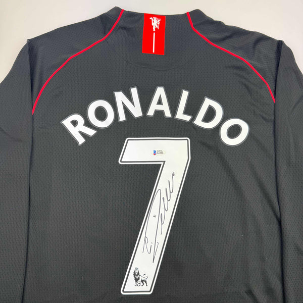 Autographed/Signed Cristiano Ronaldo Manchester United Black Soccer Jersey Beckett BAS COA #3