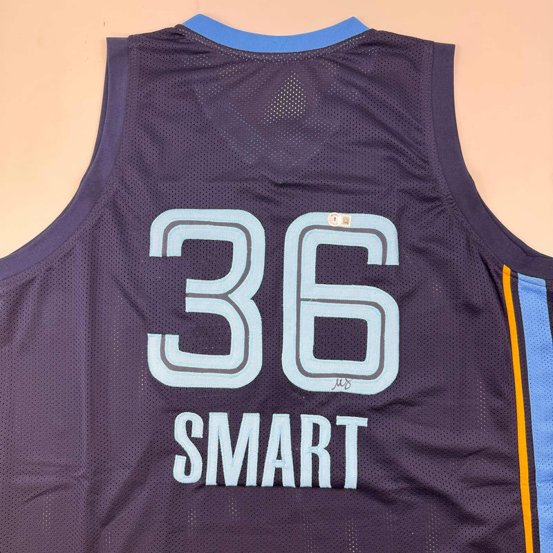 Autographed/Signed Marcus Smart Memphis Blue Basketball Jersey Beckett BAS COA