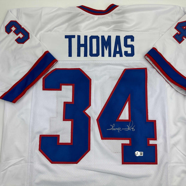 Autographed/Signed Thurman Thomas Buffalo White Football Jersey Beckett BAS COA