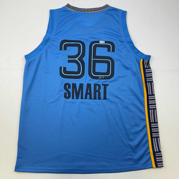 Autographed/Signed Marcus Smart Memphis Light Blue Basketball Jersey Beckett BAS COA
