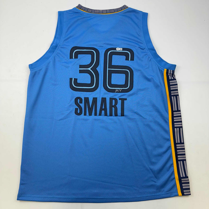 Autographed/Signed Marcus Smart Memphis Light Blue Basketball Jersey Beckett BAS COA