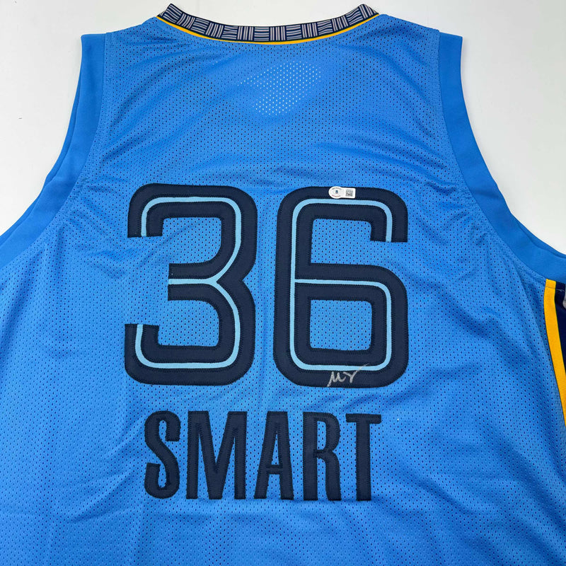 Autographed/Signed Marcus Smart Memphis Light Blue Basketball Jersey Beckett BAS COA