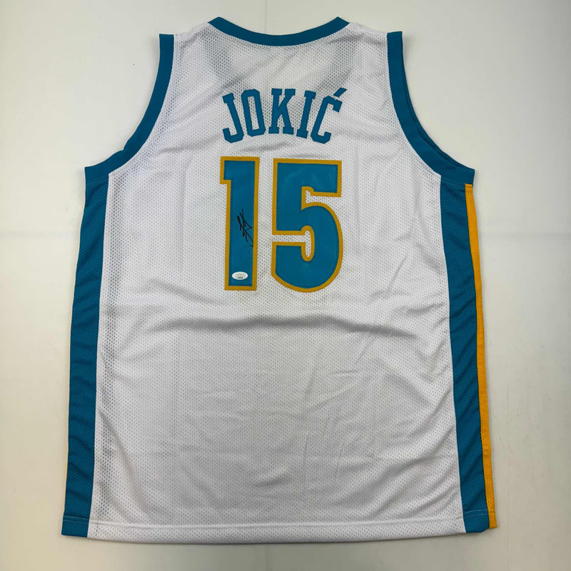 Autographed/Signed Nikola Jokic Denver White Retro Throwback Basketball Jersey JSA COA