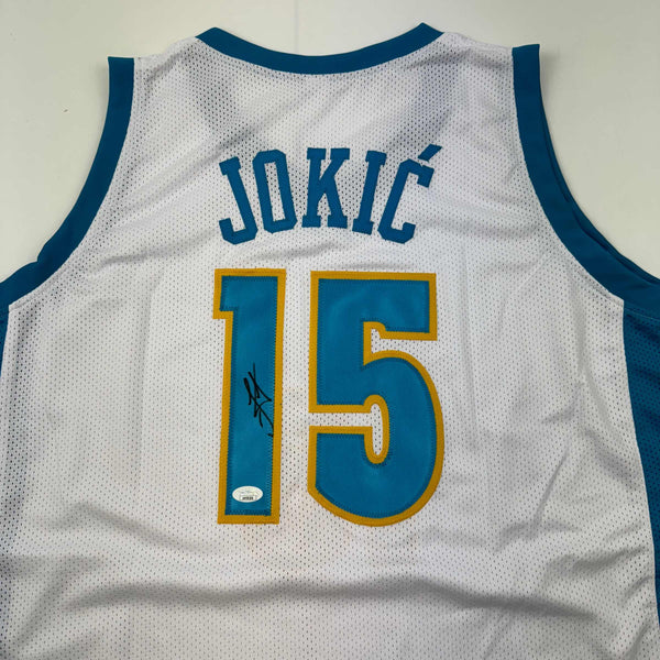 Autographed/Signed Nikola Jokic Denver White Retro Throwback Basketball Jersey JSA COA