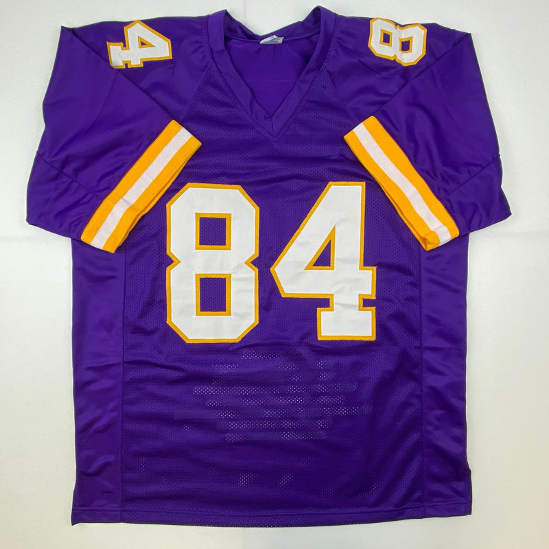 Autographed/Signed Randy Moss Minnesota Purple Stat Football Jersey JSA COA